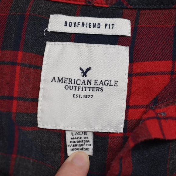 American Eagle Plaid Boyfriend Fit Shirt Button Down Sz L Cotton Blend Preppy - Picture 9 of 15